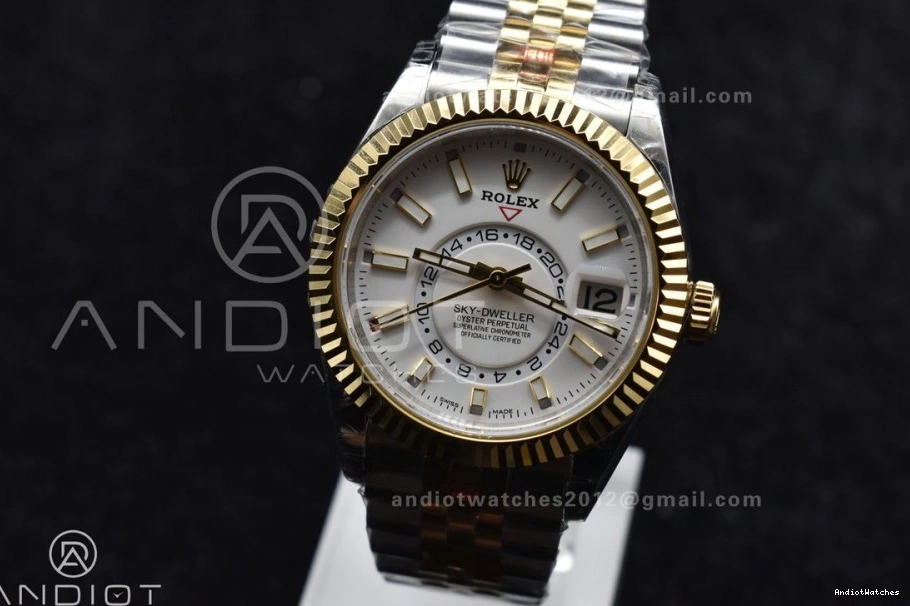 SS Best Noob A23J Skydweller On SS YG White Bracelet 1113 Edition EasyCare YG Dial 1202